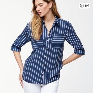 Tommy Bahama Savannah stripe cargo packet 100% silk shrt blues